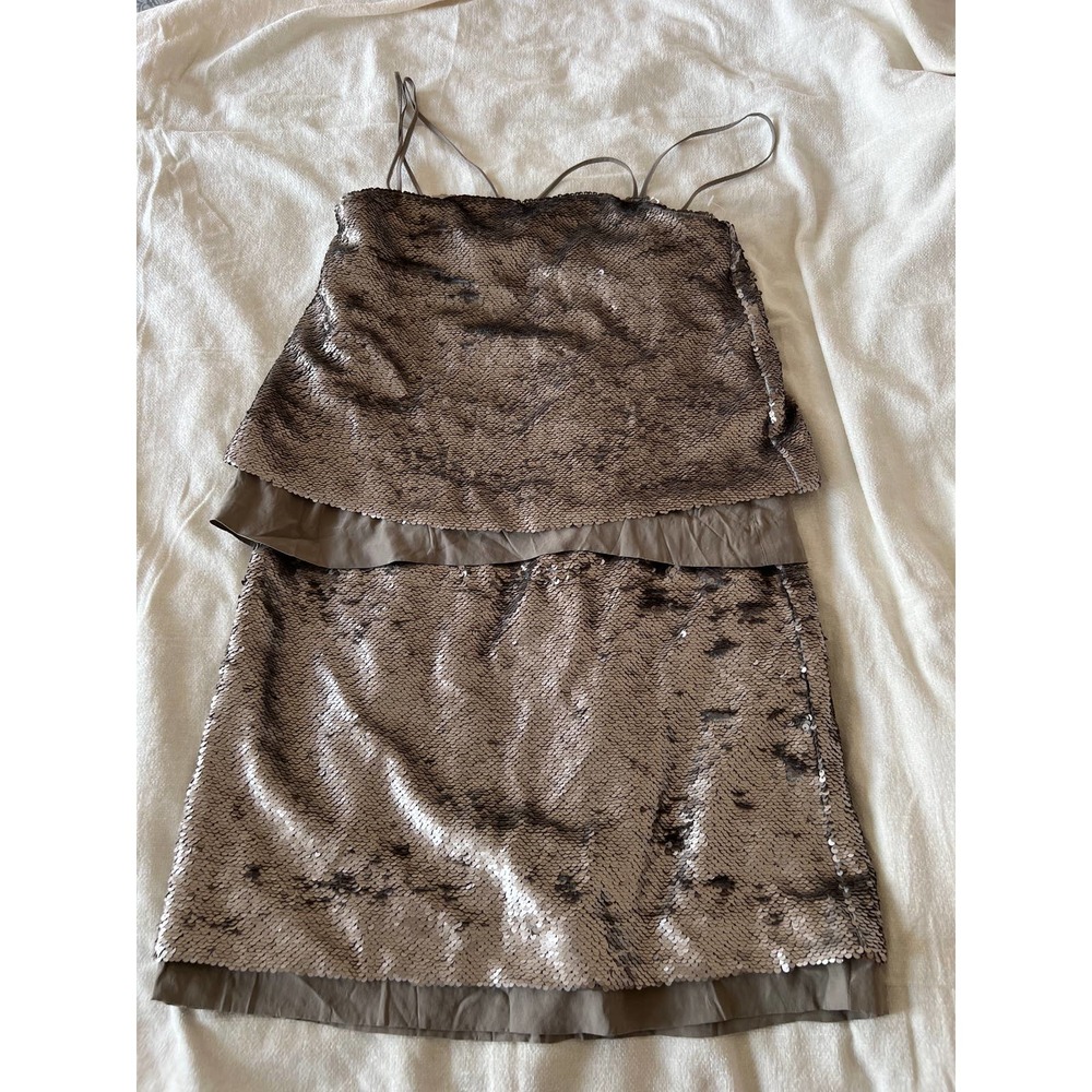 Banana Republic Sleeveless Sequins Square Neck Mini Dress Womens Brown Size 0